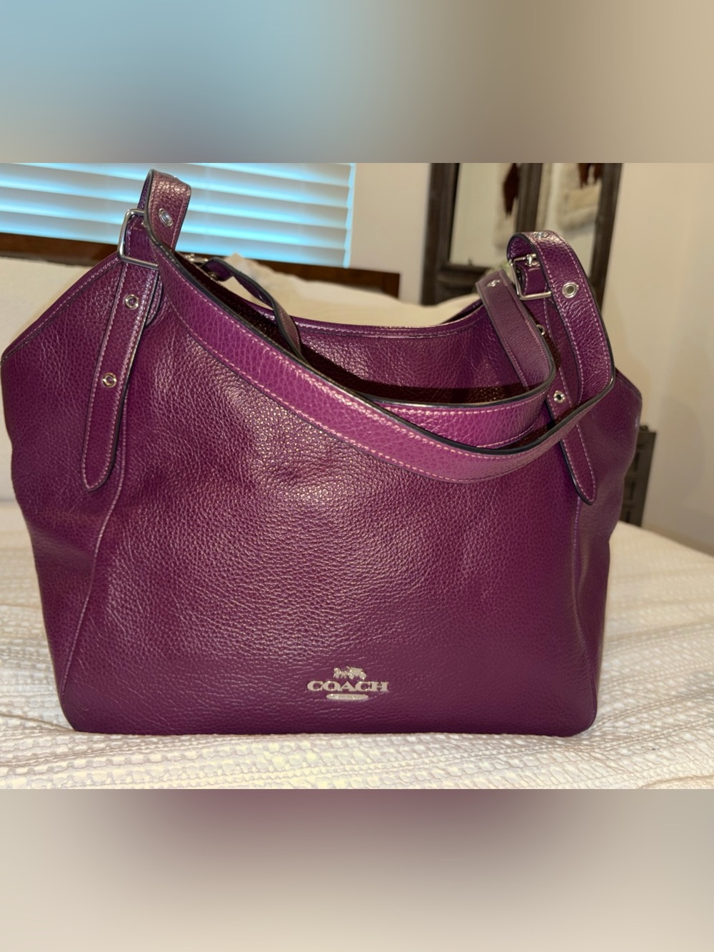 Coach Pebbled Leather Shoulder Bag in Purple